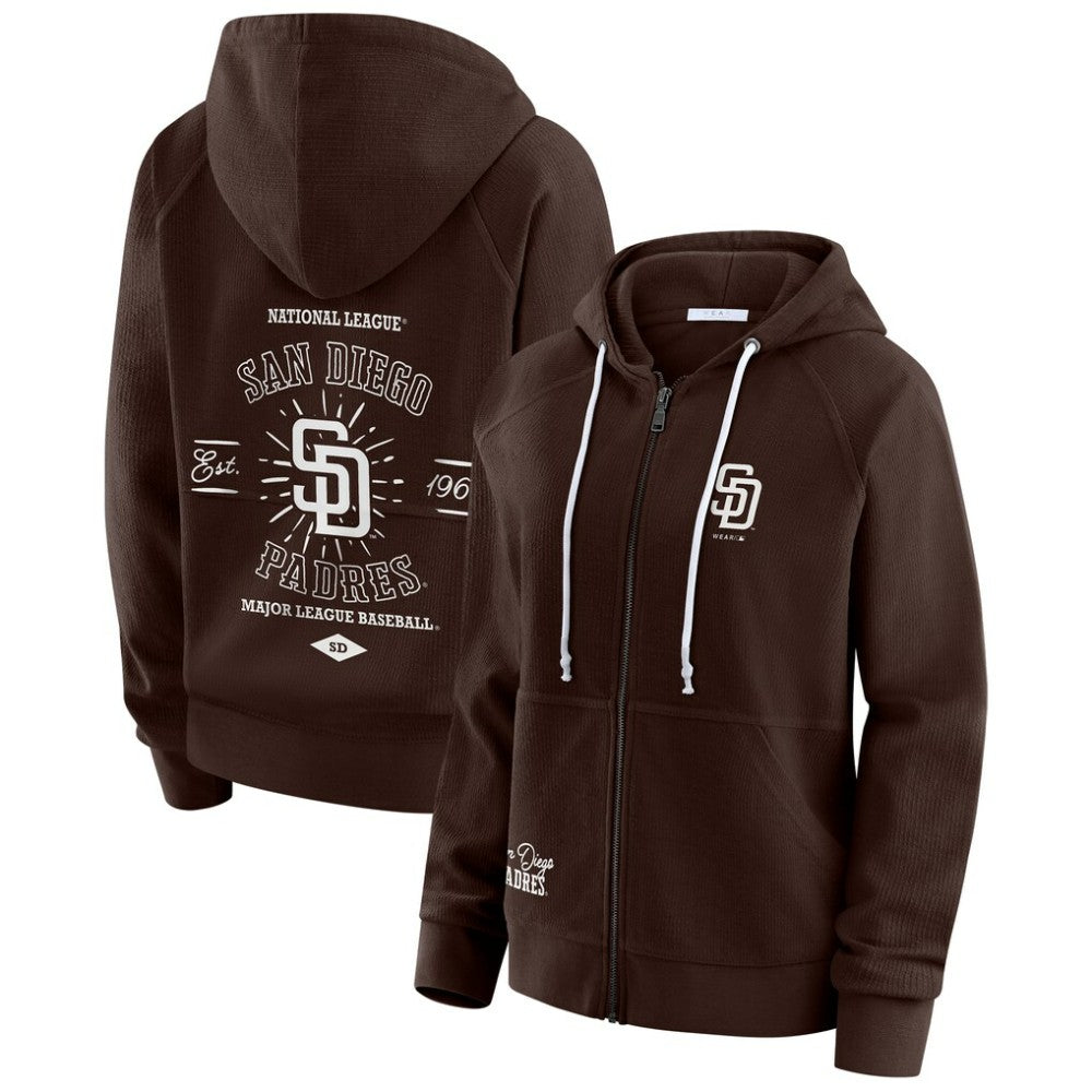 San Diego Padres WEAR by Erin Andrews Women's Vintage Full-Zip Raglan Hoodie | MLB Online