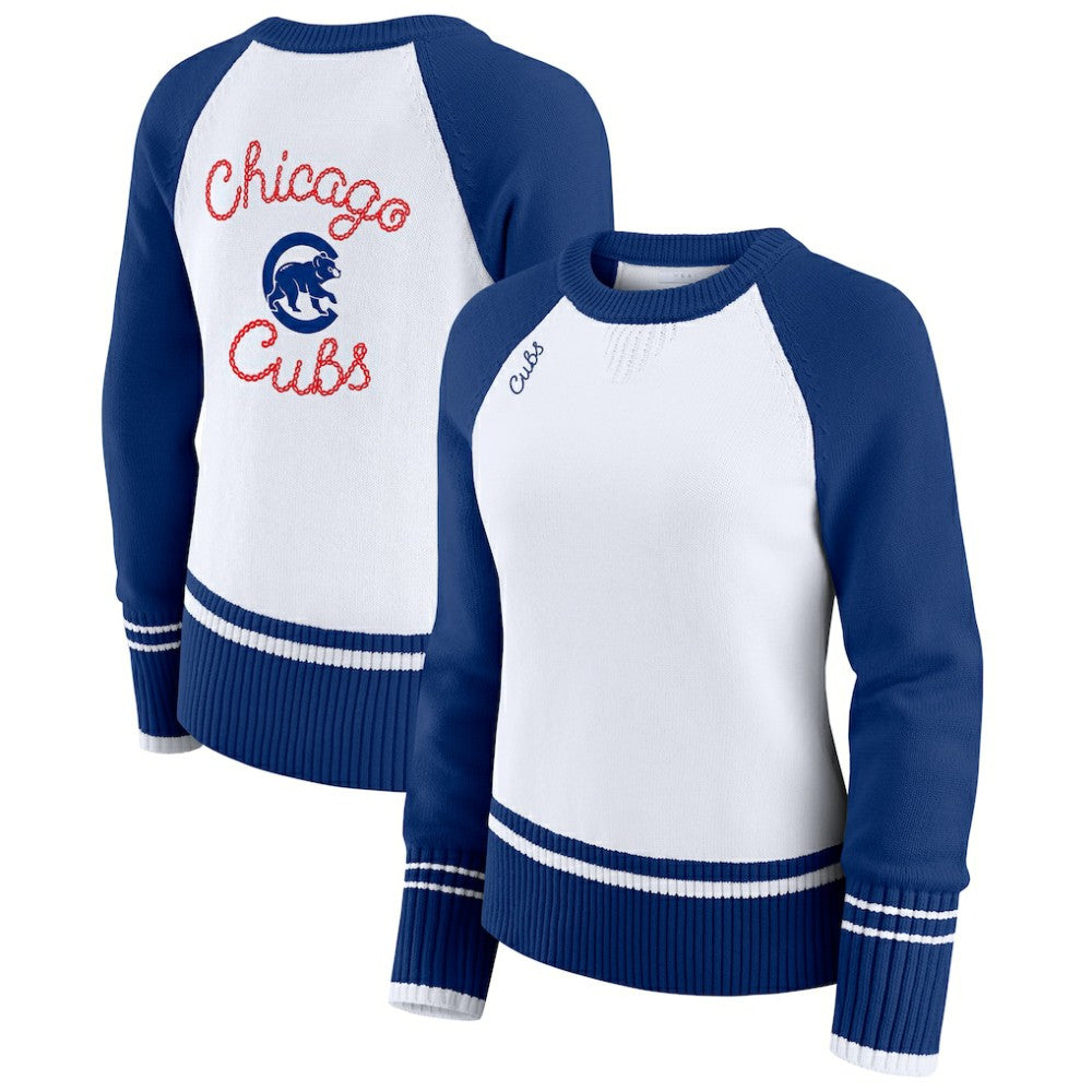 Chicago Cubs WEAR by Erin Andrews Women's Colorblock Raglan Sweater | MLB Shop