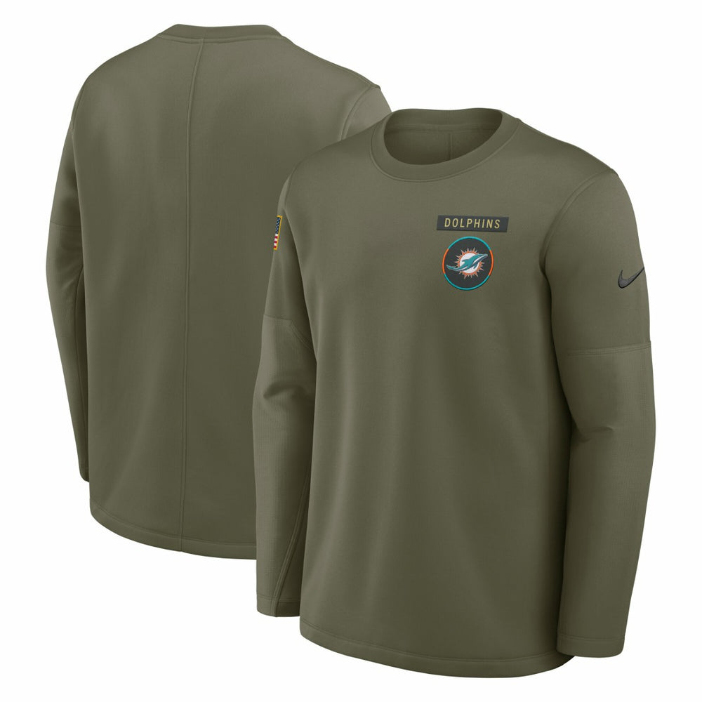 Miami Dolphins Nike 2025 Salute to Service Sideline Coaches Therma-FIT Long Sleeve Shirt