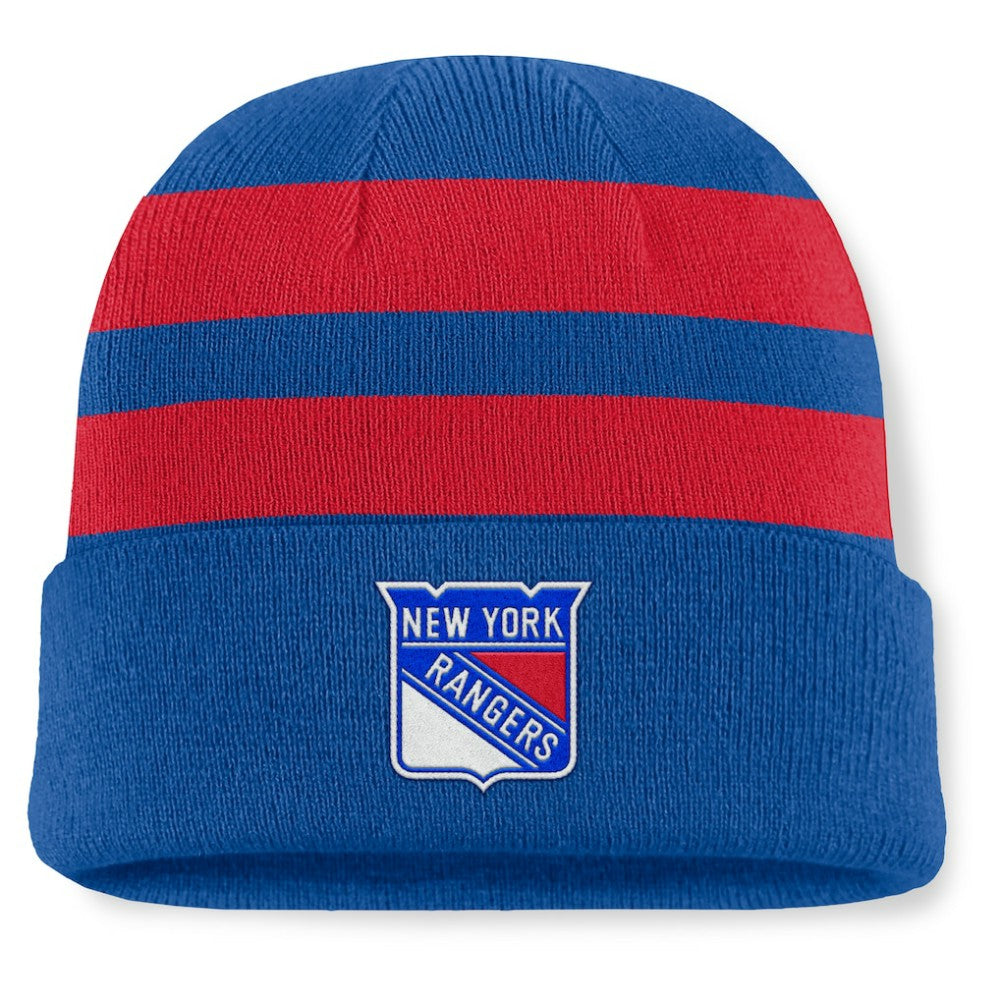 New York Rangers Fanatics Fundamental Swipe Stripe Cuffed Knit Hat For Sale