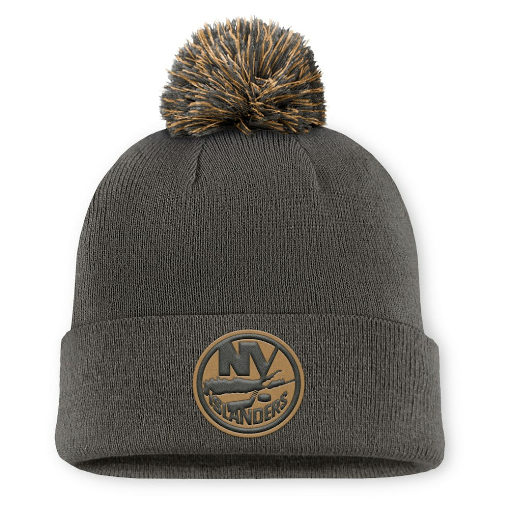 New York Islanders Fanatics Authentic Pro Military Appreciation Cuffed Knit Hat with Pom For Sale