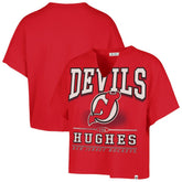 Jack Hughes New Jersey Devils '47 Women's Elation Name & Number Oversized Notch Neck T-Shirt Sale