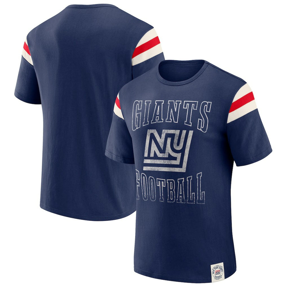 New York Giants Fanatics Darius Rucker Collection Distressed Throwback Shoulder Stripe T-Shirt