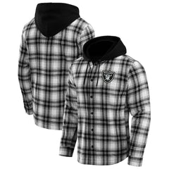 Las Vegas Raiders Fanatics NFL x Darius Rucker Collection Plaid Flannel Quilted Full-Snap Hooded Shacket