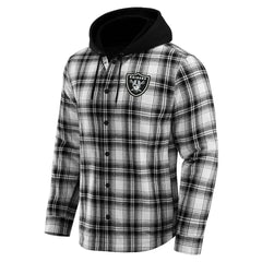 Las Vegas Raiders Fanatics NFL x Darius Rucker Collection Plaid Flannel Quilted Full-Snap Hooded Shacket