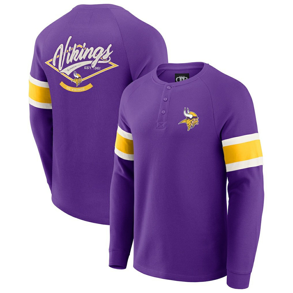 Minnesota Vikings Fanatics Darius Rucker Collection Waffle-Knit Raglan Long Sleeve Henley T-Shirt
