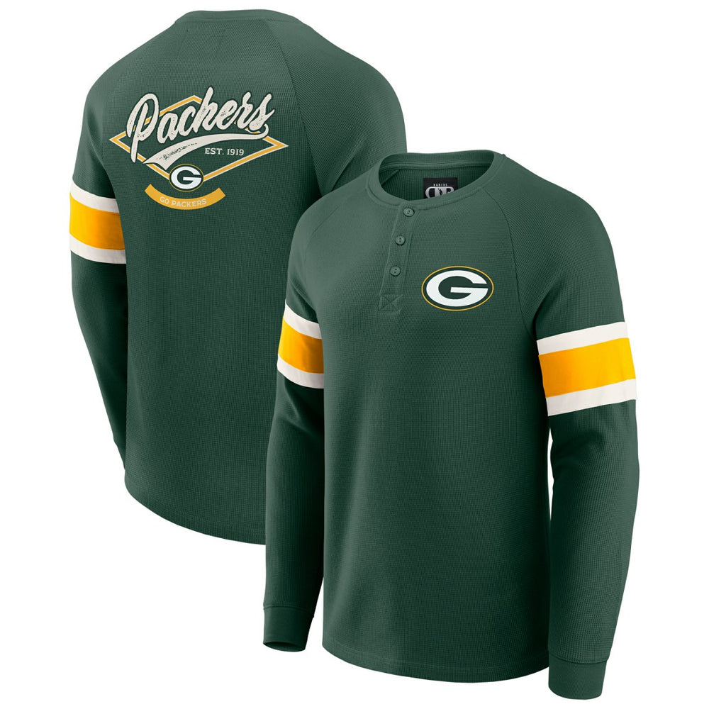 Green Bay Packers Fanatics Darius Rucker Collection Waffle-Knit Raglan Long Sleeve Henley T-Shirt