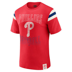Philadelphia Phillies Darius Rucker Collection by Fanatics Distressed Sleeve Stripe T-Shirt | MLB Outlet