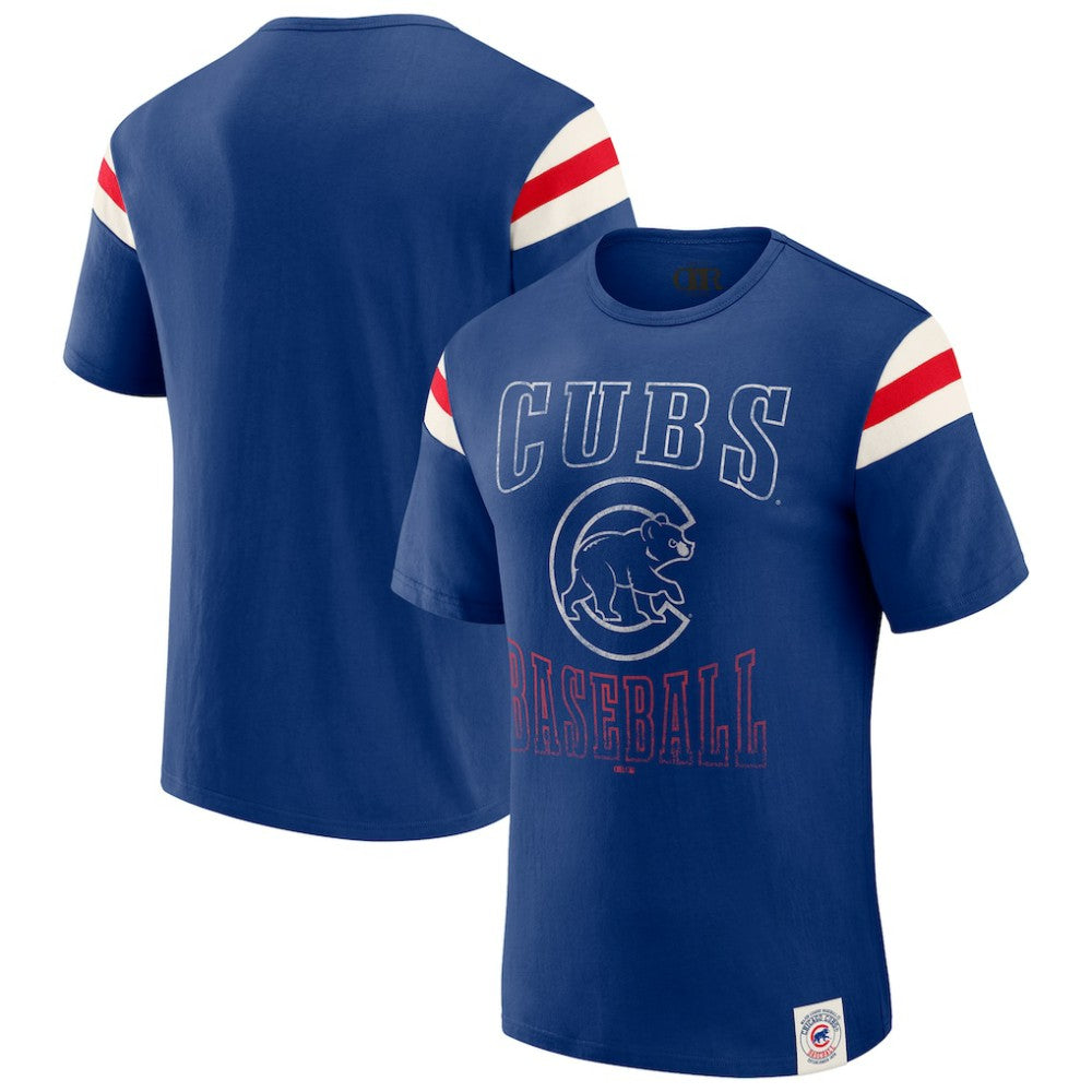 Chicago Cubs Darius Rucker Collection by Fanatics Distressed Sleeve Stripe T-Shirt | MLB New