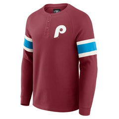 Philadelphia Phillies Darius Rucker Collection by Fanatics Waffle-Knit Raglan Long Sleeve Henley T-Shirt | MLB For sale