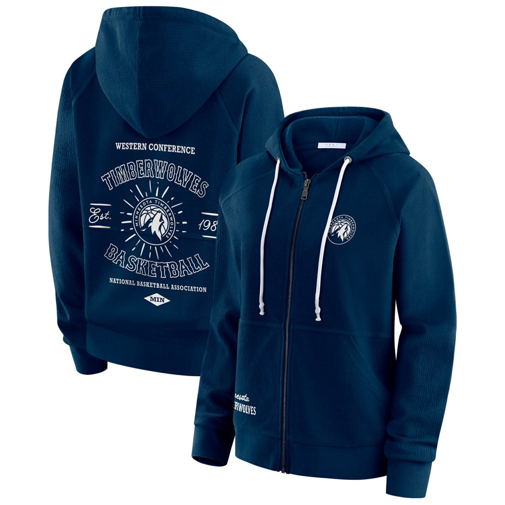 Minnesota Timberwolves WEAR by Erin Andrews Women's Vintage Full-Zip Raglan Hoodie On Sale