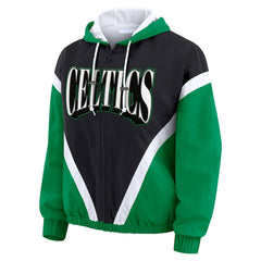 Boston Celtics WEAR by Erin Andrews Women's Colorblock Full-Zip Hoodie Windbreaker Jacket On Sale
