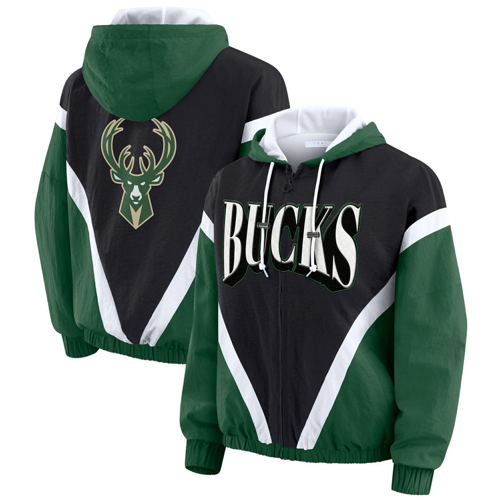 Milwaukee Bucks WEAR by Erin Andrews Women's Colorblock Full-Zip Hoodie Windbreaker Jacket Online