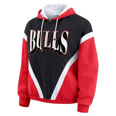 Chicago Bulls WEAR by Erin Andrews Women's Colorblock Full-Zip Hoodie Windbreaker Jacket Online
