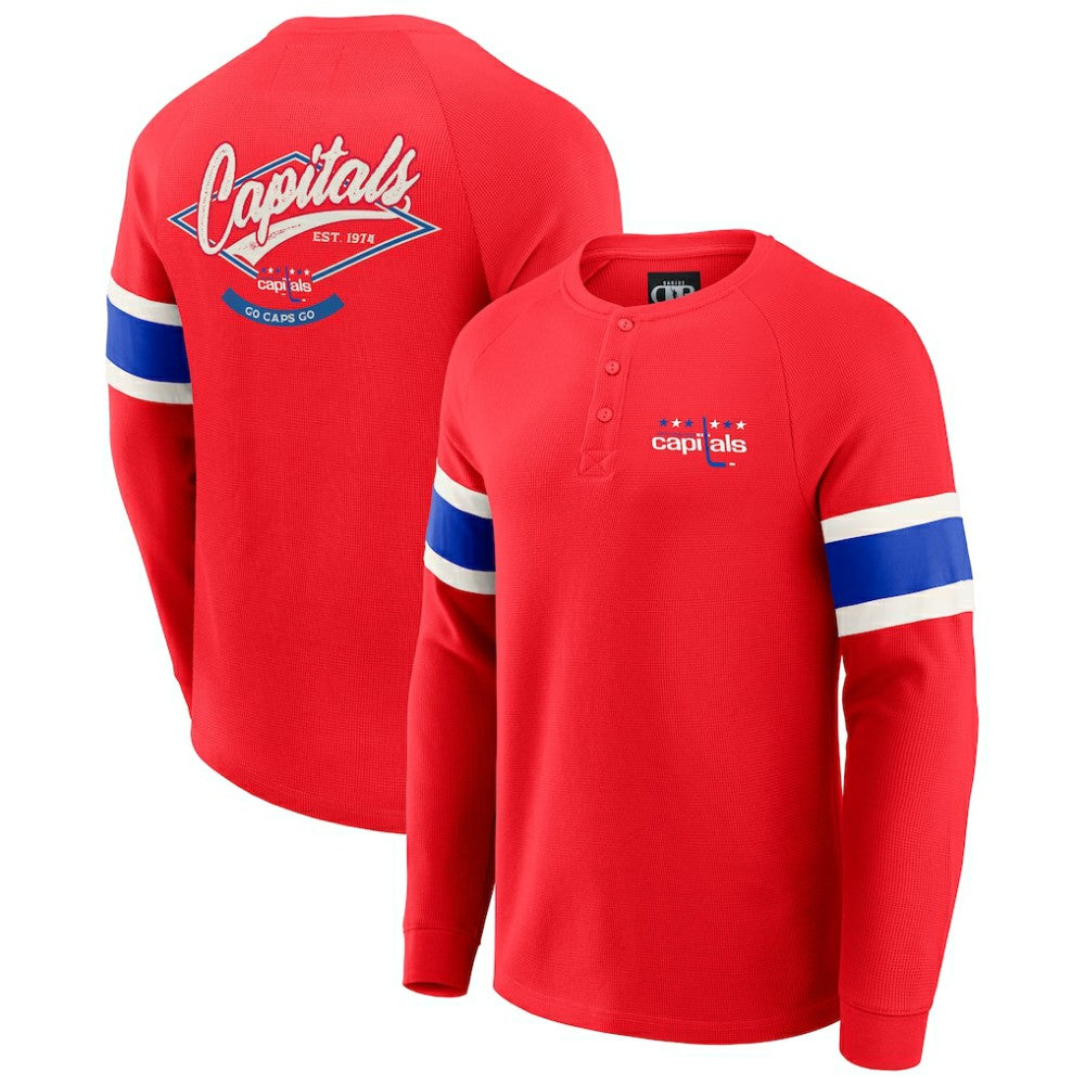 Washington Capitals Darius Rucker Collection by Fanatics Waffle-Knit Raglan Long Sleeve Henley T-Shirt Outlet