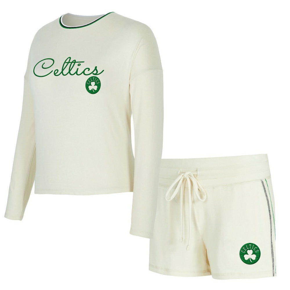 Boston Celtics Concepts Sport Women's Kaki Hacci Knit Long Sleeve Top & Shorts Set On Sale