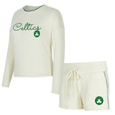 Boston Celtics Concepts Sport Women's Kaki Hacci Knit Long Sleeve Top & Shorts Set On Sale