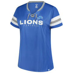 Detroit Lions Fanatics Women's Plus Size Rhinestone Redzone Athena Lace-Up Notch Neck T-Shirt