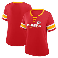 Kansas City Chiefs Fanatics Women's Plus Size Red Zone Athena Lace-Up V-Notch Neck T-Shirt