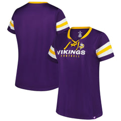 Minnesota Vikings Fanatics Women's Plus Size Rhinestone Redzone Athena Lace-Up Notch Neck T-Shirt