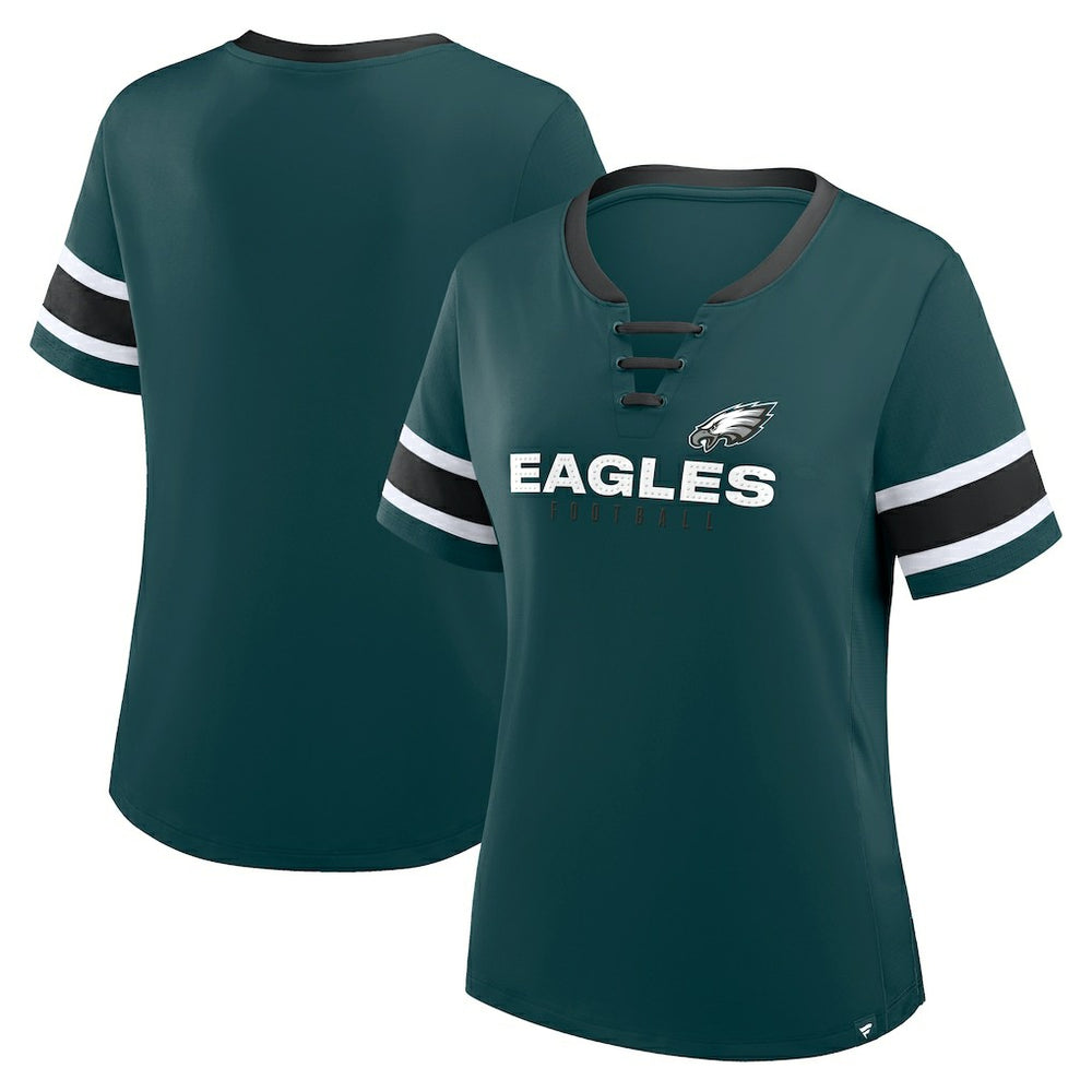 Philadelphia Eagles Fanatics Women's Plus Size Red Zone Athena Lace-Up V-Notch Neck T-Shirt