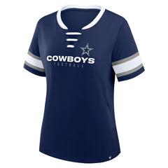 Dallas Cowboys Fanatics Women's Plus Size Red Zone Athena Lace-Up V-Notch Neck T-Shirt