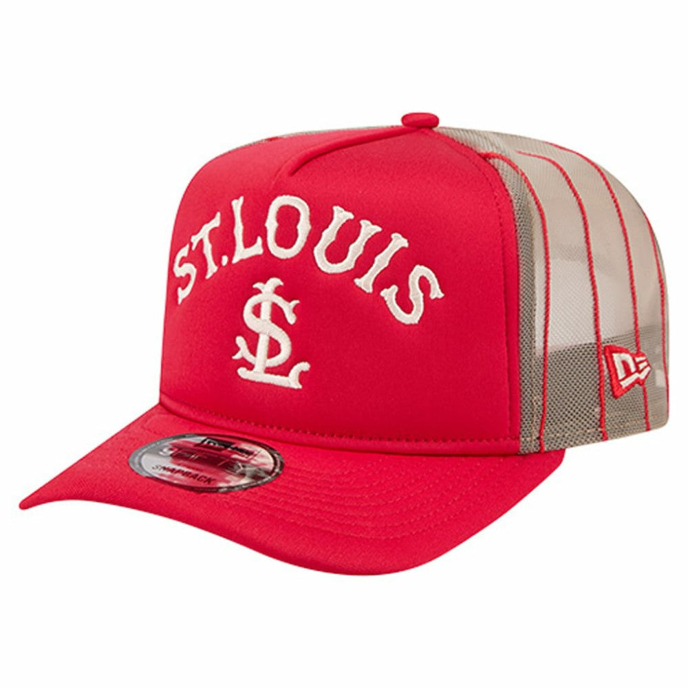 St. Louis Cardinals New Era Vintage Arched Foam Front 9FIFTY A-Frame Adjustable Trucker Hat | MLB Discount