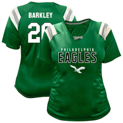 Philadelphia Eagles Fanatics Saquon Barkley Women's Plus Size Name & Number Raglan Lace V-Neck T-Shirt
