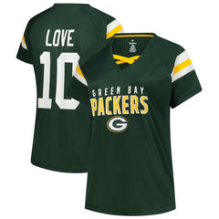 Green Bay Packers Fanatics Jordan Love Women's Plus Size Name & Number Raglan Lace V-Neck T-Shirt
