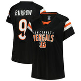 Cincinnati Bengals Fanatics Joe Burrow Women's Plus Size Name & Number Raglan Lace V-Neck T-Shirt