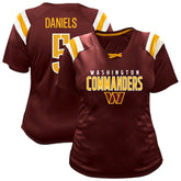 Washington Commanders Fanatics Jayden Daniels Women's Plus Size Name & Number Raglan Lace V-Neck T-Shirt