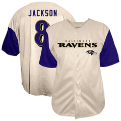 Baltimore Ravens Fanatics Lamar Jackson Big & Tall Baseball Button-Up Shirt