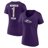 Baltimore Ravens Women's Number 1 Mom Floral V-Neck T-Shirt