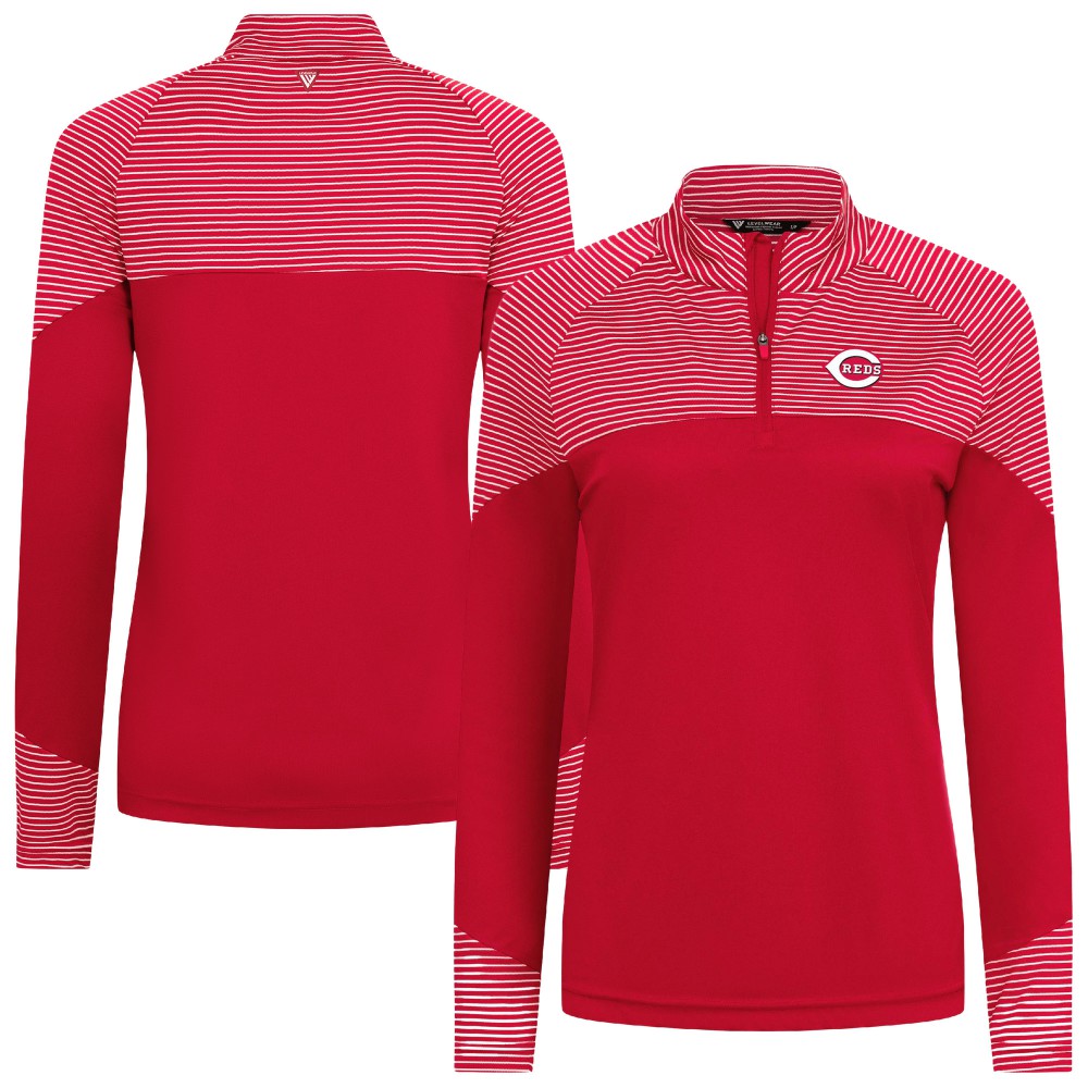 Cincinnati Reds Levelwear Women's Classic Stripes Insignia 2.0 Raglan Quarter-Zip Top | MLB Discount