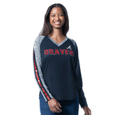 Atlanta Braves G-III 4Her by Carl Banks Women's Top Dog Raglan Long Sleeve V-Neck T-Shirt | MLB Shop