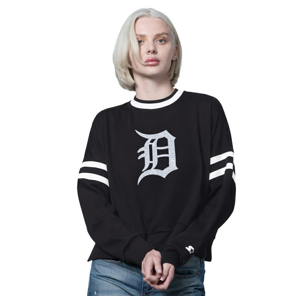 Detroit Tigers Starter Women's Rally Cropped Drop Shoulder Crewneck Sweatshirt | MLB Discount