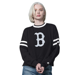 Boston Red Sox Starter Women's Rally Cropped Drop Shoulder Crewneck Sweatshirt | MLB Shop