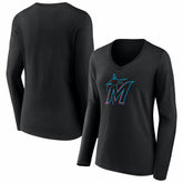 Miami Marlins Women's Logo Long Sleeve V-Neck T-Shirt | MLB Outlet