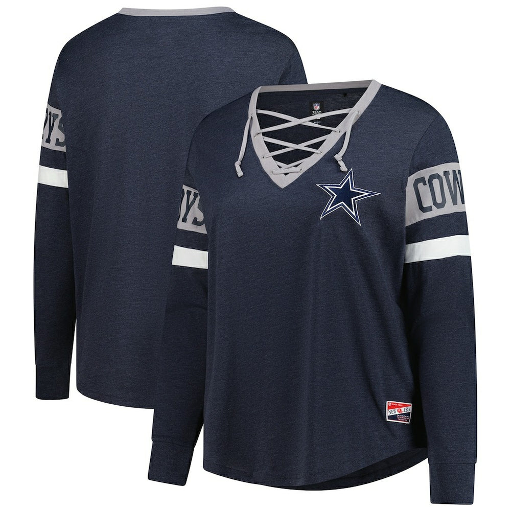 Dallas Cowboys New Era Women's Plus Size Throwback Lace-Up Long Sleeve T-Shirt