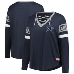 Dallas Cowboys New Era Women's Plus Size Throwback Lace-Up Long Sleeve T-Shirt