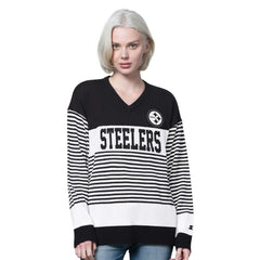 Pittsburgh Steelers Starter Women's No Huddle Striped V-Neck Sweater