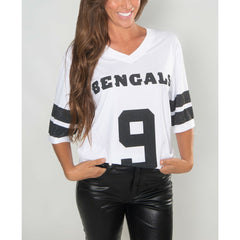 Cincinnati Bengals Joe Burrow Cuce Women's Crystal V-Neck Tunic