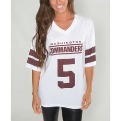 Washington Commanders Jayden Daniels Cuce Women's Crystal V-Neck Tunic