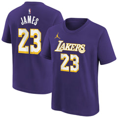 LeBron James Los Angeles Lakers Jordan Brand Youth Statement Edition Name & Number T-Shirt For Sale
