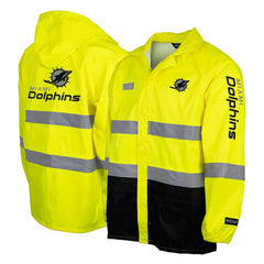 Miami Dolphins Hi-Vis Safety Waterproof Rainshell Full-Zip Hooded Jacket
