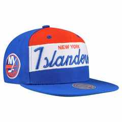 New York Islanders Mitchell & Ness Retro Script Colorblock Snapback Hat Online