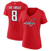 Alexander Ovechkin Washington Capitals Fanatics Women's NHL All-Time Leading Goal Scorer The Great 8 Name & Number V-Neck T-Shirt Outlet