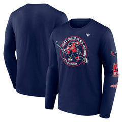 Alexander Ovechkin Washington Capitals Fanatics NHL All-Time Leading Goal Scorer Badges Long Sleeve T-Shirt Sale