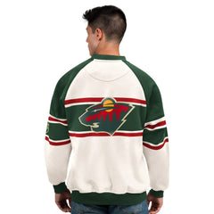 Minnesota Wild Starter Male Adult Defense Fleece Crewneck Sweatshirt Discount