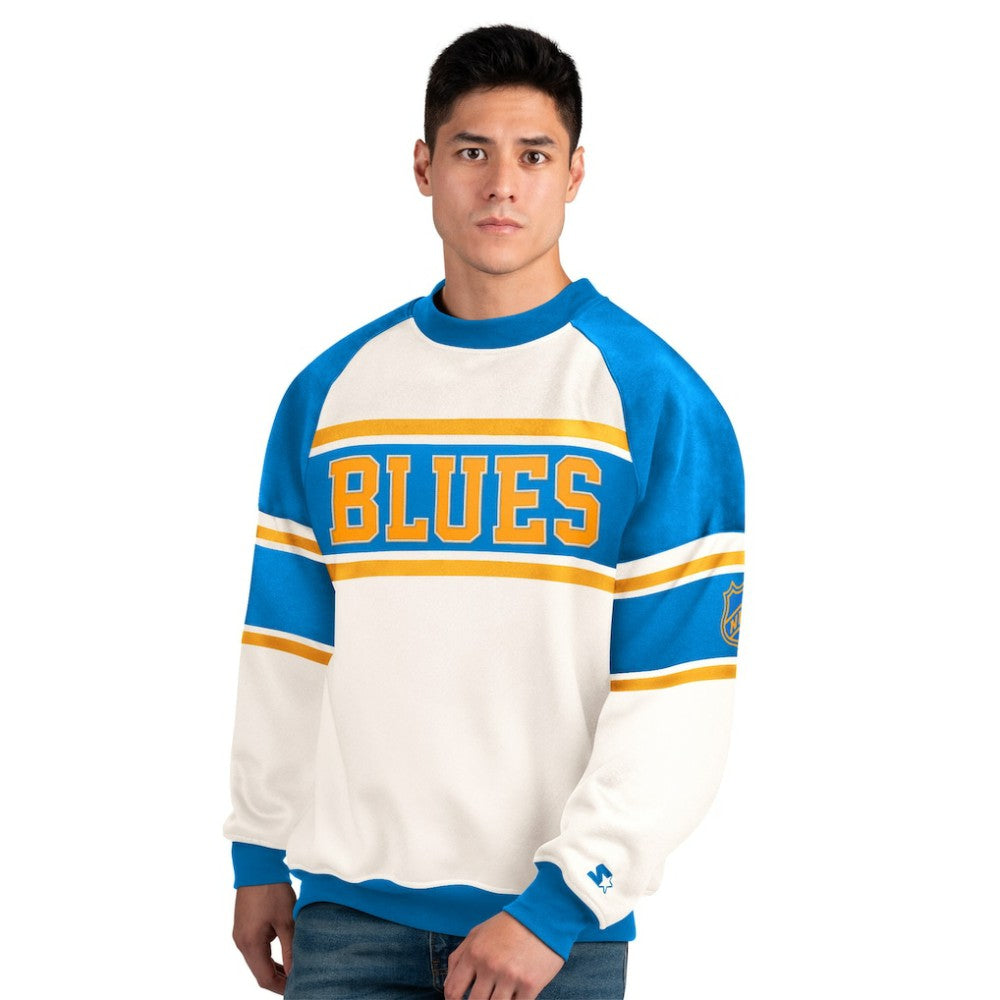 St. Louis Blues Starter Male Adult Defense Fleece Crewneck Sweatshirt On Sale